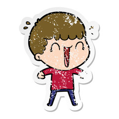 distressed sticker of a laughing cartoon man