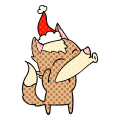 howling wolf comic book style illustration of a wearing santa hat