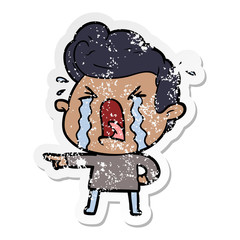 distressed sticker of a cartoon crying man