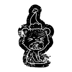 angry cartoon distressed icon of a bear wearing santa hat