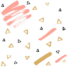 Brush painted elements and triangles seamless pattern in Boho style.