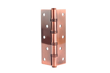 New metal door or window hinge brown color isolated on white background without shadow