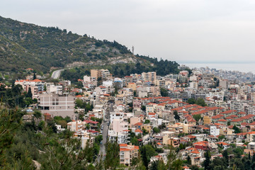 Panoramic view to city of Kavala, East Macedonia and Thrace, Greece