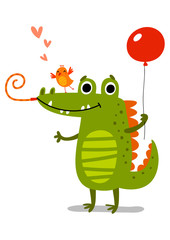 Cute Crocodile with bird