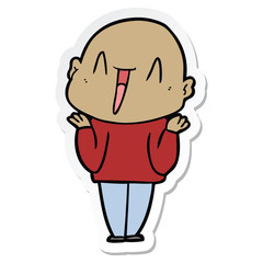 sticker of a happy cartoon bald man
