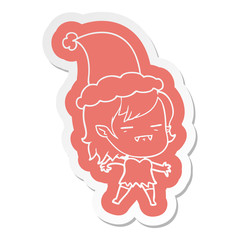cartoon  sticker of a undead vampire girl wearing santa hat