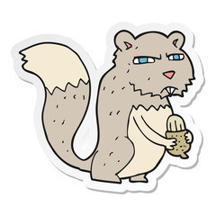 sticker of a cartoon angry squirrel with nut
