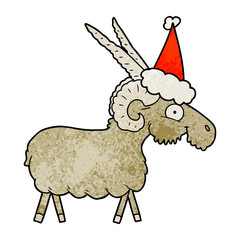 textured cartoon of a goat wearing santa hat