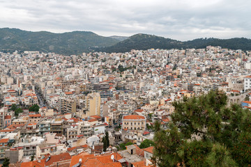 Fototapeta na wymiar Panorama to old town of city of Kavala, East Macedonia and Thrace, Greece