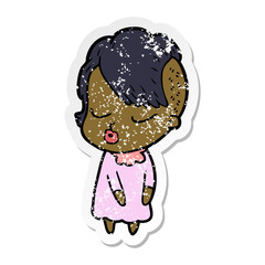 distressed sticker of a cartoon pretty hipster girl