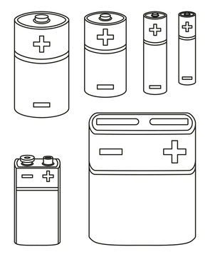 Line art black and white battery collection