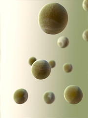 3d illustration of a close-up of different colored and differently sized spheres in front of a color gradient