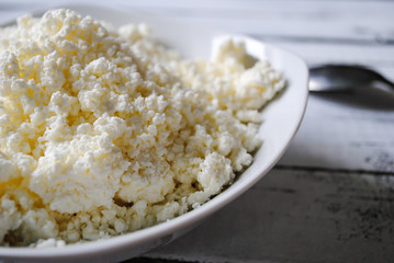 Cottage cheese in a white bowl