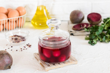 Quail eggs marinated for Easter in beet juice