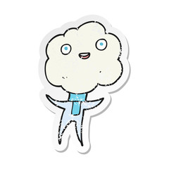 retro distressed sticker of a cute cloud head creature
