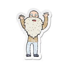 retro distressed sticker of a cartoon frightened old man with beard