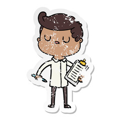 distressed sticker of a cartoon aloof man