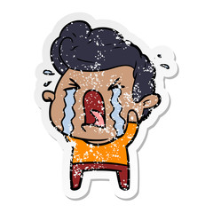 distressed sticker of a cartoon crying man