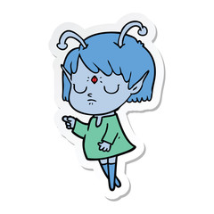 sticker of a cartoon alien girl