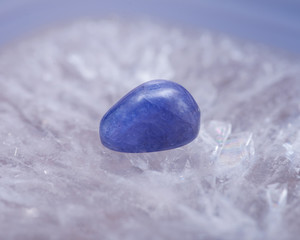 Soft blue violet TANZANITE extra quality beads from Tanzania on crystalline druzy center of  Polished Large Natural Blue Lace Agate slab from Brazil.