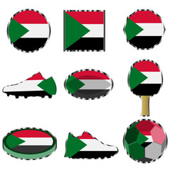 Set with the image of the flag of Sudan. Vector.