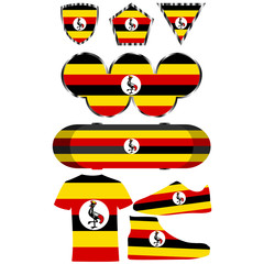 Set with the image of the flag of Uganda. Vector.
