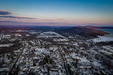 Fototapeta na wymiar Aerial Landscape of Snow in Clinton New Jersey