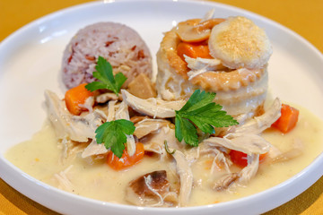 Background of chicken fusion dish between European and Asian or Vol-au-Vant in Belgium.  