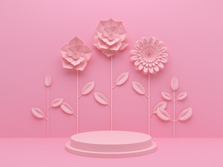 abstract pink flower and geometric shape background, modern minimalist mockup for podium display or showcase.