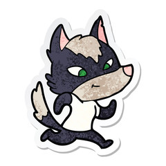 sticker of a friendly cartoon wolf