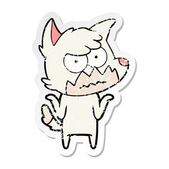 distressed sticker of a cartoon annoyed fox