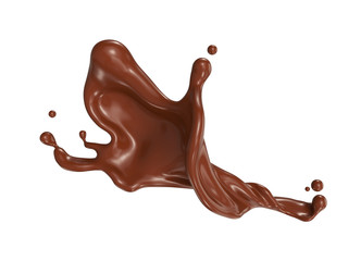 brown chocolate splash isolated on background, 3d rendering Include clipping path.