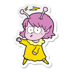 sticker of a cartoon alien girl