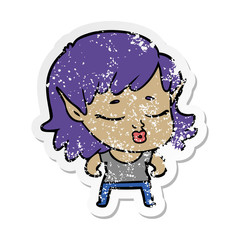 distressed sticker of a pretty cartoon elf girl