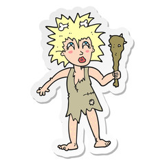 sticker of a cartoon cave woman