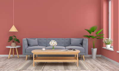 Sofa and wood table in living room,3D rendering