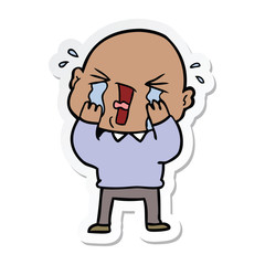 sticker of a cartoon crying bald man