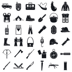 Camping hunting equipment icons set. Simple set of camping hunting equipment vector icons for web design on white background