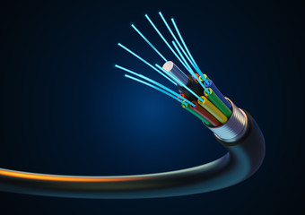 Fiber Optic future Cable technology on dark Background.