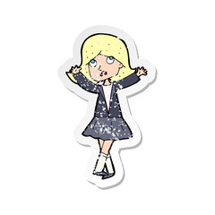 retro distressed sticker of a cartoon unhappy girl