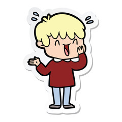 sticker of a cartoon laughing boy