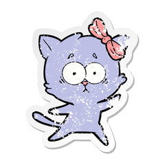 distressed sticker of a cartoon cat