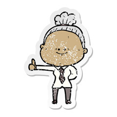 distressed sticker of a cartoon happy old woman