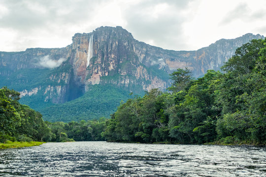 View of Angel falls from Carrao river, Canaima National Park, Venezuela