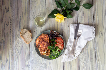 Schnitzel from chicken breast close-up