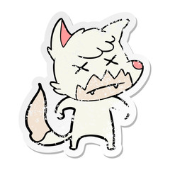 distressed sticker of a cartoon dead fox