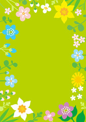 Round frame of Colorful Wildflowers - Vertical layout, green color background