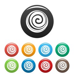 Spiral cake icons set 9 color vector isolated on white for any design