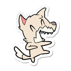 sticker of a laughing fox dancing