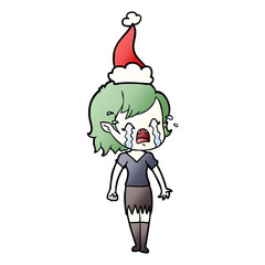 gradient cartoon of a crying vampire girl wearing santa hat